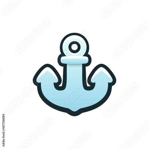 Isolated flat 3d Anchor icon for game, interface, sticker, app. The sign in a cartoon style for match 3, arcade, rpg. The marine symbol sprite for craft element in hyper casual mobile game.