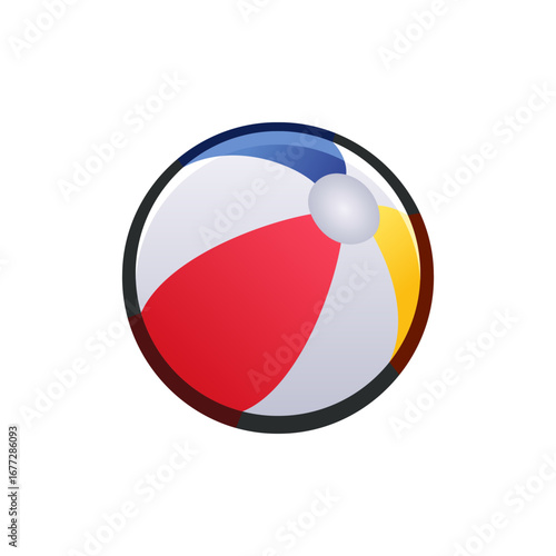 Isolated flat 3d Beach ball icon for game, interface, sticker, app. The sign in a cartoon style for match 3, arcade, rpg. The ball sprite for craft element in hyper casual mobile game.