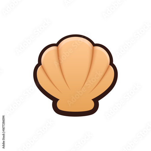 Isolated flat 3d Seashell icon for game, interface, sticker, app. The sign in a cartoon style for match 3, arcade, rpg. The shell sprite for craft element in hyper casual mobile game.