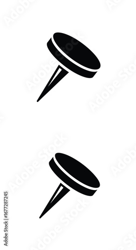 Office stationery supplies drawing pins with sharp points used for fastening papers to bulletin boards