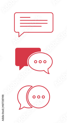 Three distinct stylized speech bubble icons perfect for representing communication dialogue and conversation concepts