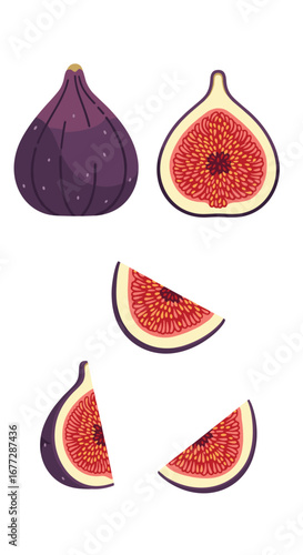 Delicious fresh fig fruit whole and sliced for healthy eating and nutrition natural sweetness