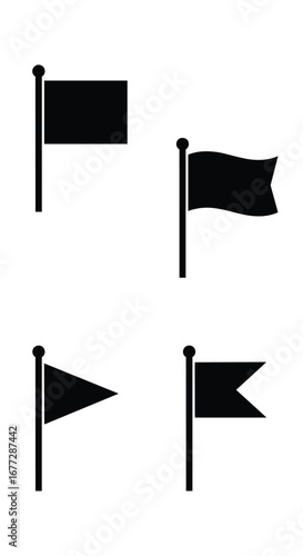 Collection of four black flag icons showing different shapes and styles on white background
