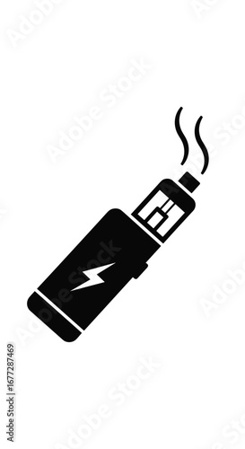 Vaporizer pen with lightning bolt symbol and steam illustration of electronic nicotine delivery system