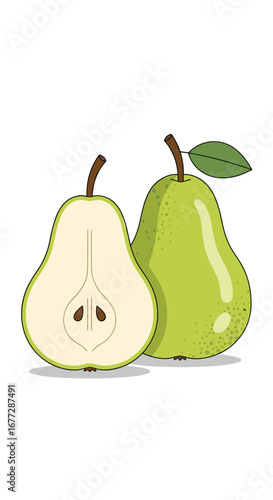 Fresh ripe green pears two halved fruit healthy snack natural sweetness juicy delicious organic produce