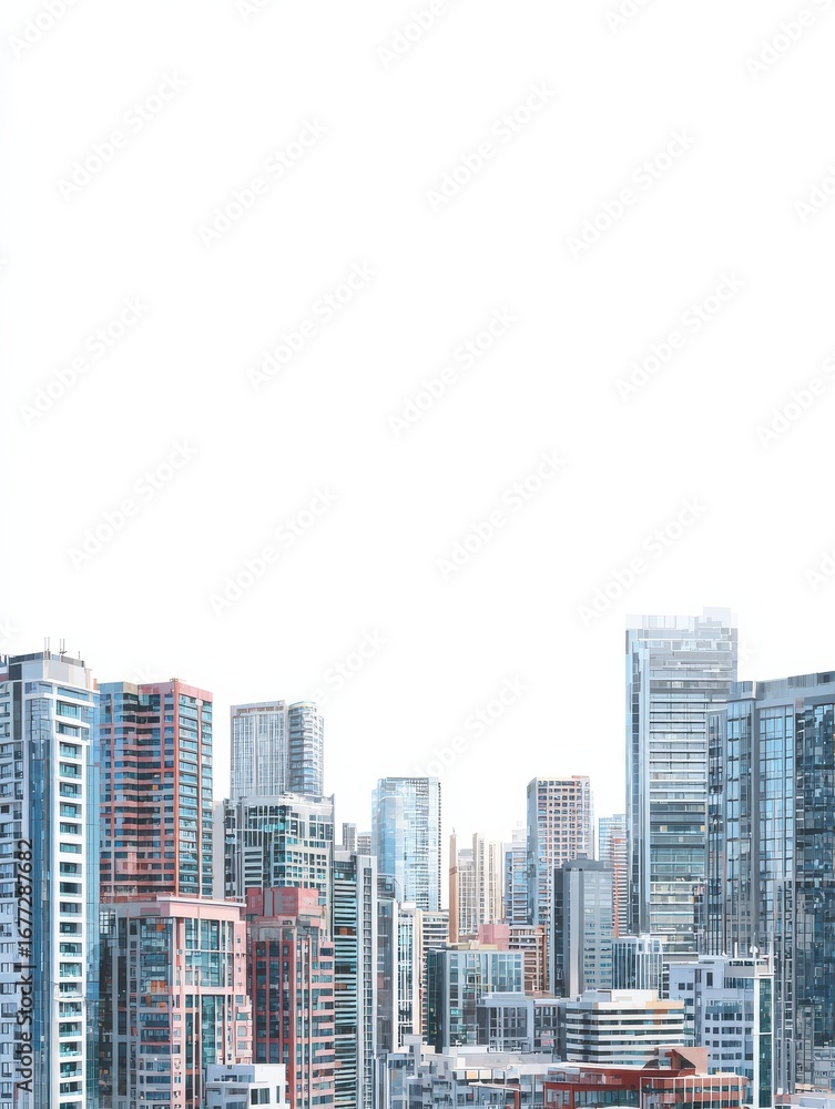 Obraz premium urban cityscape with buildings set against a clean white background for corporate use