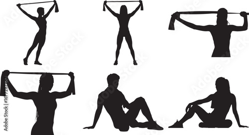 Fitness exercise workout training gym stretching resistance band silhouette health