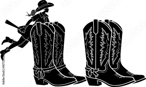 Cowboy boots silhouette, Cowgirl and Cowboy Boots silhouette