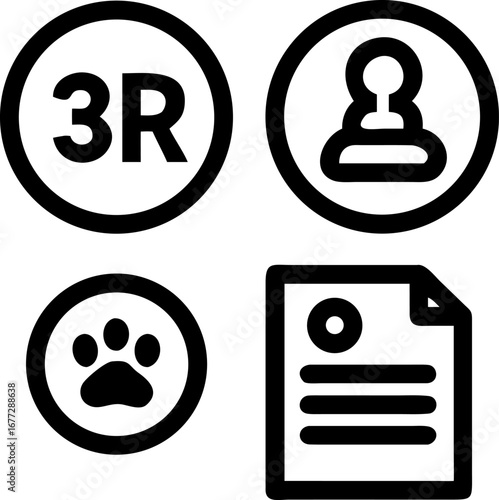 Streamlined compliance icons representing responsible reuse reduction and recycling practices in simple modern style
