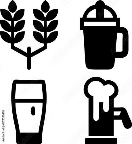 Craft beer bliss featuring wheat, pint glass, beer mug, and tap in modern black and white style