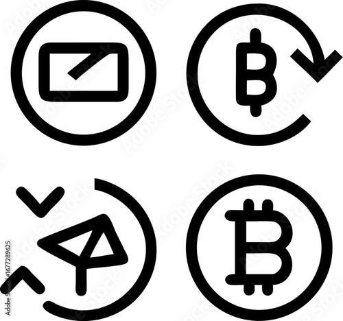 Modern finance icons Bitcoin and email for digital currency and communication concepts