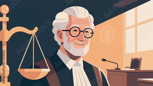 Judge with Scales of Justice Design Template Illustration