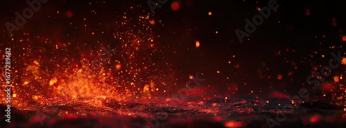 Fiery sparks erupting from a burning surface