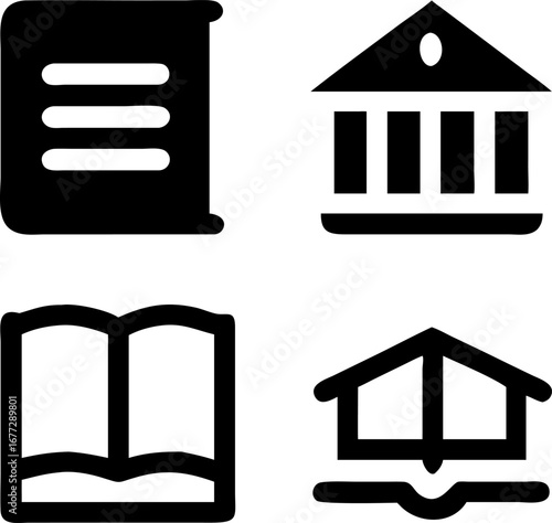 Discover knowledge and institutions with these essential educational and governmental icons, perfect for learning.