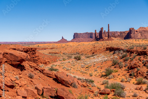 Dry Riverbed in Monument Valley with Rock Columns in Background,USA