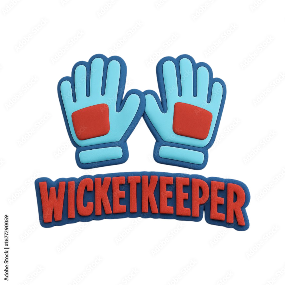 Fototapeta premium Wicketkeeper gloves and text isolated on transparent background