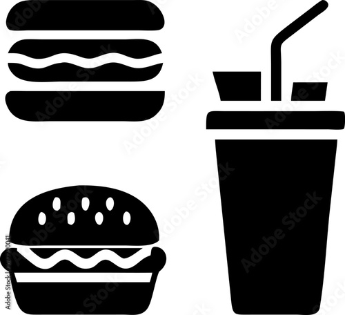 Classic burger and drink combo icon perfect for menus, apps, and fast food branding needs
