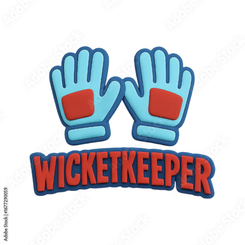 Wicketkeeper gloves and text isolated on transparent background