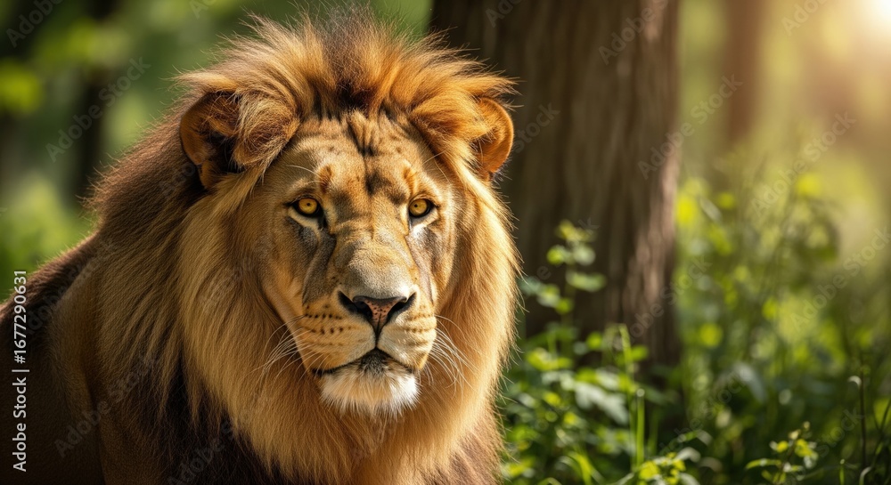 Obraz premium Majestic lion portrait in natural habitat