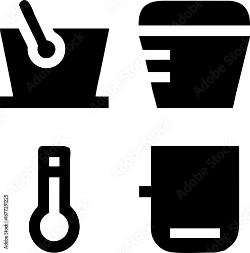 Essential bar tools set including ice bucket, shaker, and thermometer for perfect drinks