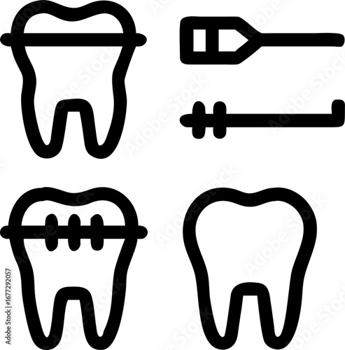 Dental hygiene icons showing tooth cleaning and oral care tools for healthy smiles