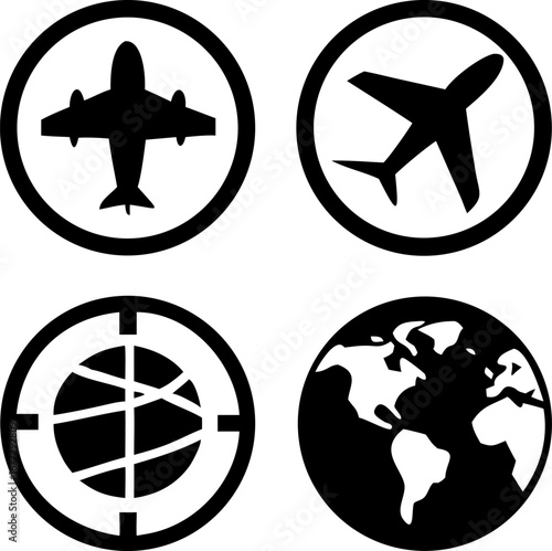 Explore the globe with iconic airplane and world travel symbols for your next journey