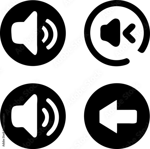 Sound volume controls and back arrow icons for digital interfaces and applications