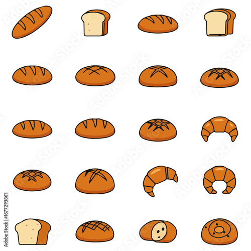 Fresh Bread and Toast Icon Collection