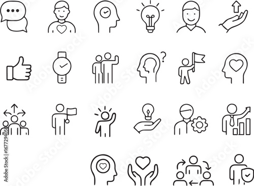 Skills Line Icon Set, Editable Vector Icons for Communication, Creativity, Problem-Solving, Work Ethics, Leadership