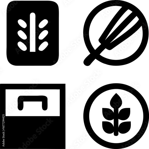 Gluten-free food icons and shopping bag symbol representing healthy eating and grocery shopping convenience.
