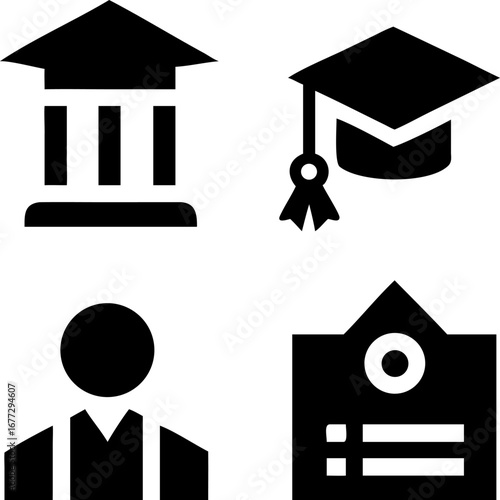 Academic icons symbolizing education achievements and learning journey, perfect for university or school projects.