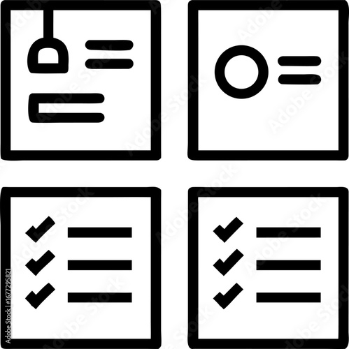Organized task management icons representing project planning, progress tracking, and completion status for efficiency.