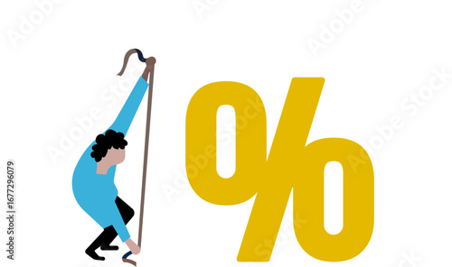 Man measuring percentage icon with measuring tape, financial calculation illustration
