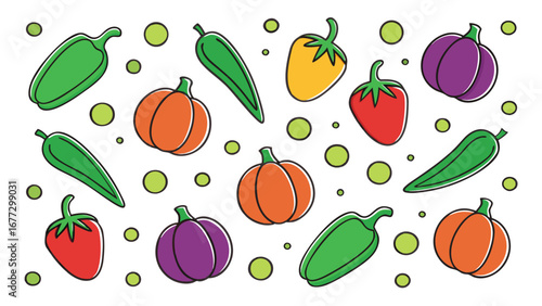Assorted colorful vegetables and green circles food