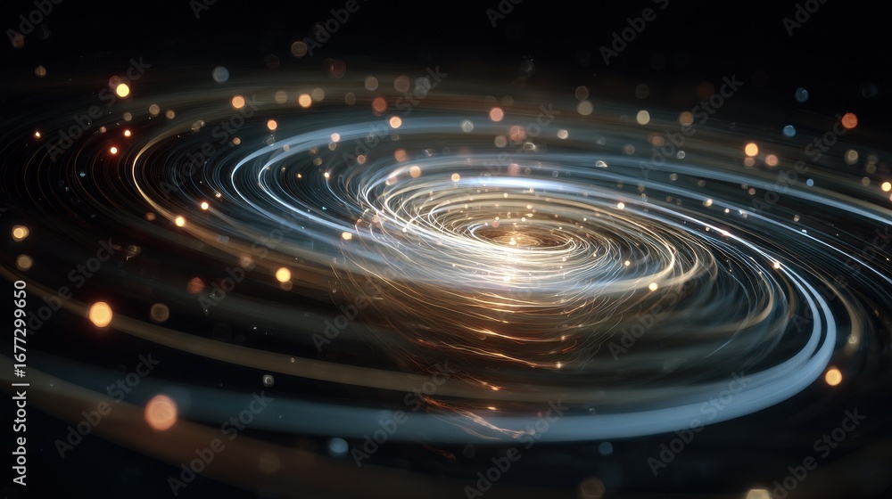 Obraz premium Galactic Vortex: A breathtaking cosmic swirl of light and energy. The image showcases a radiant display of swirling light and particle movement.