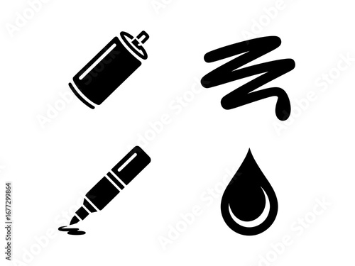 Spray Paint, Marker Stroke And Ink Drop Icons