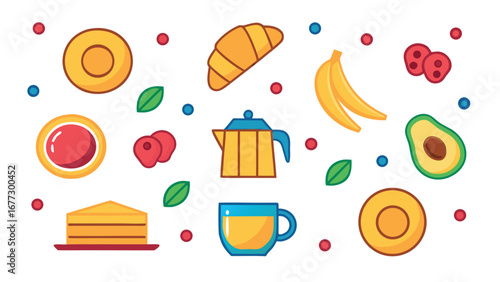Flat illustration of breakfast items and berries food