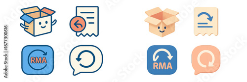 Return Merchandise Authorization Process Icons Shipping Box Receipt. Modern 3D Icon Set