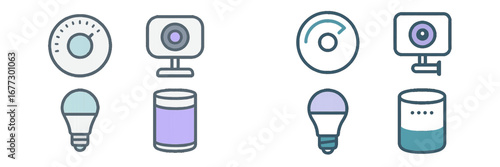 Smart Home Device Icons: Thermostat, Camera, Speaker, Light Bulb. Modern 3D Icon Set