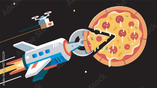 Pizza Cutter Rocket Design Template Vector Illustration