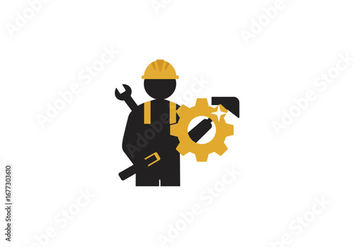 Industrial Worker with Tools and Gear.