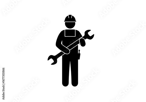 Male Industrial Worker Holding a Wrench.