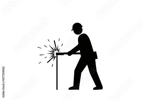 Focused Welder at Work on Metal Structure.