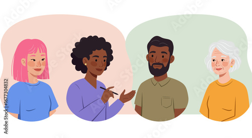 Illustration of diverse people in conversation showcasing inclusivity and connection