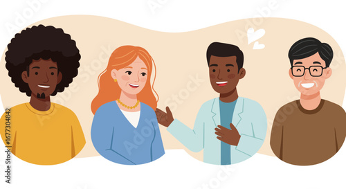 Diverse group of people vector illustration, celebrating friendship and togetherness