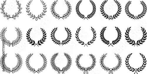 Decorative laurel wreaths set, various styles
