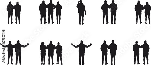 Group people silhouette, friends together, communication, teamwork, partnership, casual meeting, family support, community connection, vector illustration, lifestyle design