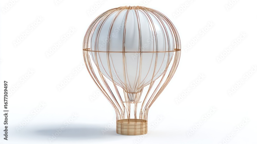 Obraz premium White air balloon encircled with gold wire cage on clean white background