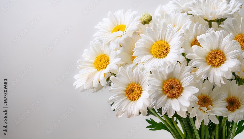 Obraz premium bright bouquet of fresh white daisies with yellow centers against a light background evoking freshness and natural beauty