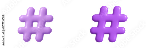 Glossy Purple Hashtag Symbol. Modern 3D Icon Set